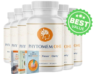 Six bottles of Phytomem One chewable tablets with the three e-books
